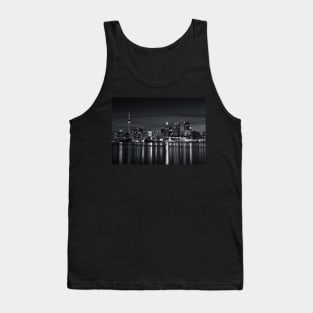 Toronto Skyline At Night From Polson St No 2 Black and White Version Tank Top